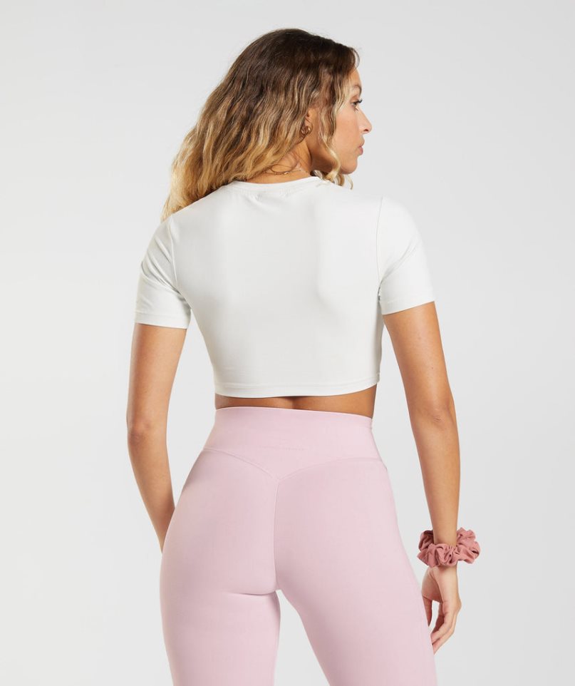 Women's Gymshark Whitney Short Sleeve Cropped Tops White | NZ 5OGZLY